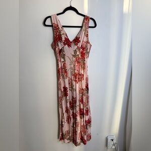 Anthro Paper Heart Floral Linen Blend Maxi Dress Pink Red M